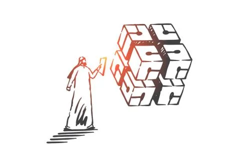 Strategy, solution development concept sketch. Hand drawn isolated vector Stockillustratie