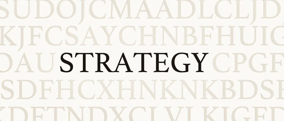 Strategy Strategy, plan of action. Page with random letters and the word S... Stock Photos
