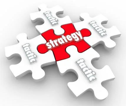 Strategy tactics plan implementation execution puzzle pieces Stock Illustration