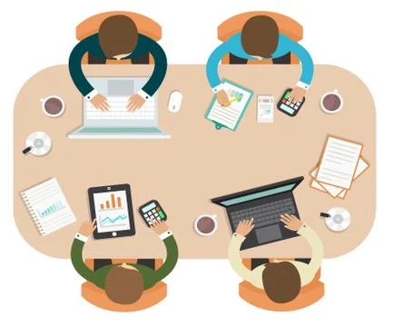 Strategy  team table discussing office group   meeting illustration Stock Illustration