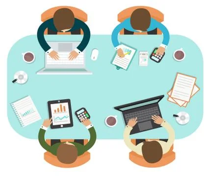 Strategy  team table discussing office group   meeting illustration computer Stock Illustration