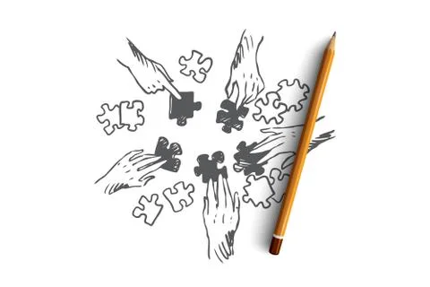 Strategy, team, teamwork, tactics concept. Hand drawn isolated vector. Stock Illustration