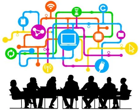 Strategy  teamwork table discussing office     group   meeting digital media Illustrazione stock