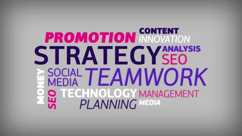 Strategy teamwork tag cloud. Social media text cloud technology Stock Footage 169341322