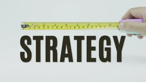 Strategy text or word and tape measure on a white background Vídeo Stock 302116184