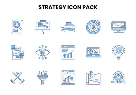 Strategy Two Color Blue Bundle Icons Pack Illustrazione stock
