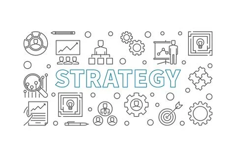 Strategy vector horizontal outline illustration or banner Stockillustratie