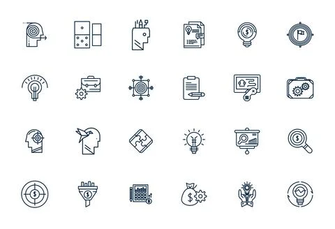 Strategy Vector Icon Set with 24 Bold Line High Resolution Pixel Aligned Gr.. Stock Illustration