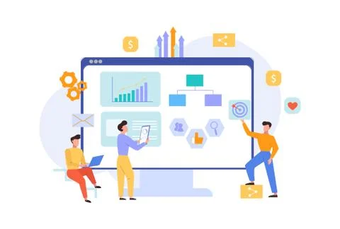Strategy website seo analytics illustration. Analysts marketers studying site Stock Illustration