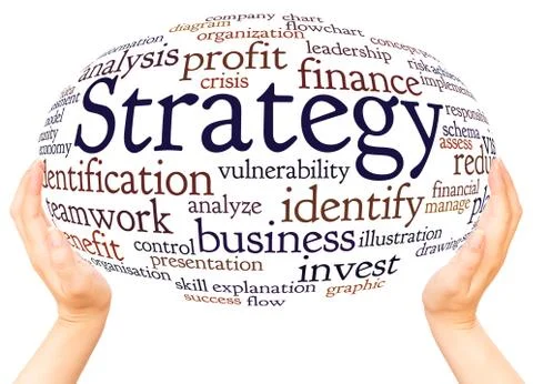 Strategy word cloud hand sphere concept Stock Photos