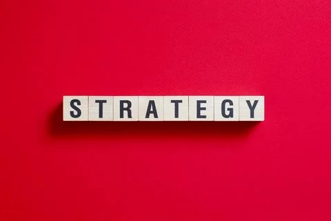 Strategy - word concept on cubes, text, letters Stock Photos