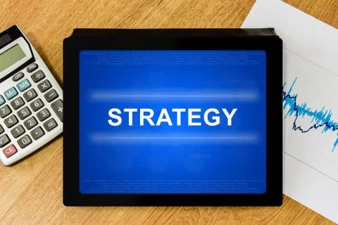 Strategy word on digital tablet Foto stock