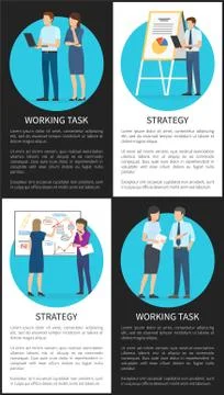 Strategy Working Task Set of Color Office Banners Illustrazione stock