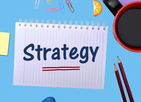 Strategy wrriten on notepad Closeup Foto stock