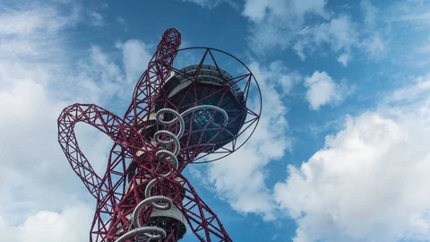 Stratford Orbit Tower Under Clouds, Olympic Park, London 動画素材 94808977