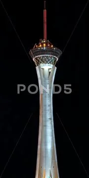 Stratosphere casino hotel tower on the las vegas strip at night Stock Photos