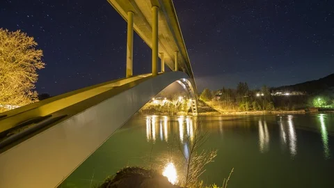 Straumsbrua with starry sky Stock Footage 87785185