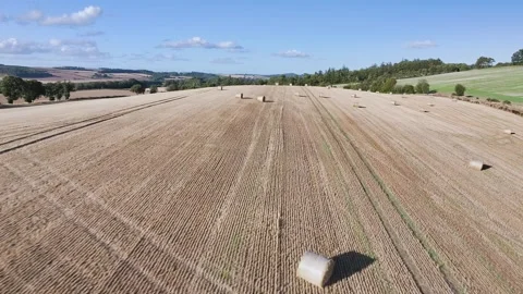 Straw bales in the fields from a drone, Southeast Scotland Stock-Footage 317346162