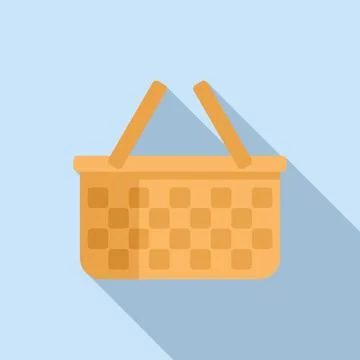 Straw basket icon flat vector. Picnic hamper Stock Illustration