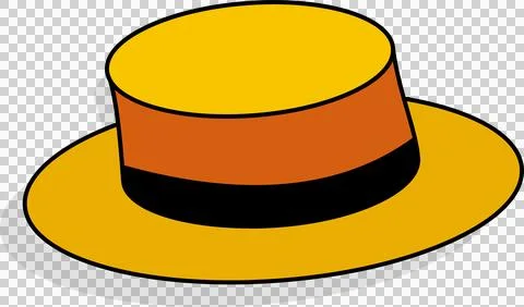 Straw boater hat in flat design is floating on transparent background, featuring Stock Illustration
