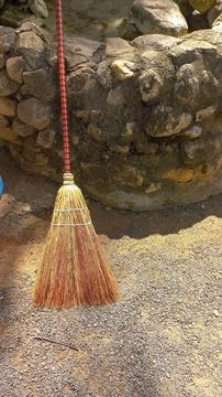 Straw Broom in the Sun Stock Photos
