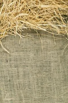Straw on burlap Foto stock