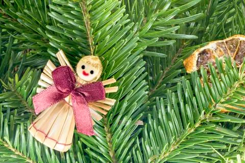 Straw christmas ornaments Stock Photos