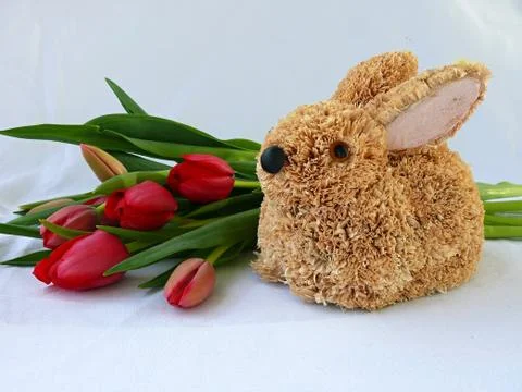 Straw colored hare easter Stock Photos