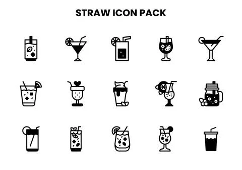 Straw DuoTone Vector Icons Pack Stock Illustration