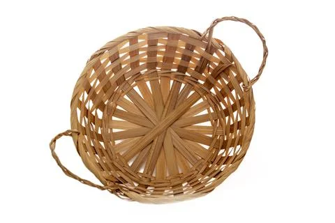 Straw empty basket isolated on white background Stock Photos