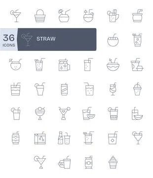 Straw Exclusive Vector Set featuring 40 Thin Line PIXEL Perfect 256x256 Icons Stock Illustration