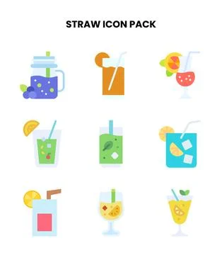 Straw Flat Design Icons Pack Stock Illustration