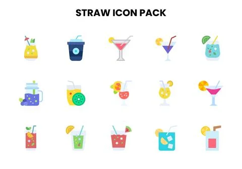 Straw Flat Icons Pack Stock Illustration
