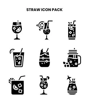 Straw Glyph Bundle Icons Pack Stock Illustration