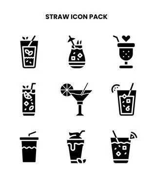 Straw Glyph Icons Pack Stock Illustration