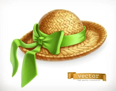 Straw hat, 3d vector icon Stock Illustration