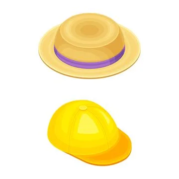 Straw hat and hard hat worker safety helmet isometric vector illustration Stock Illustration