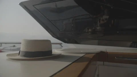 Straw hat on boat Video stock 130863851