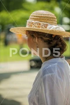 Straw hat designed in an elegant way Stock Photos
