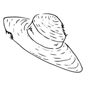 Straw hat icon. Vector illustration of an old hat for the garden.Hand drawn   Stock-Illustration