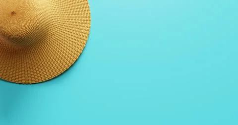 Straw hat on isolated blue background. Stock Photos