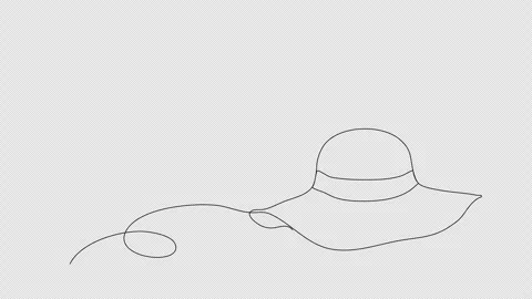 Straw hat. One line drawing animation with alpha channel. Stock Footage 307632234