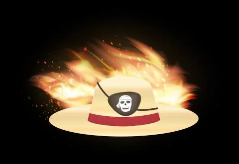 Straw hat with pirate eye patch with fire background Stock Illustration