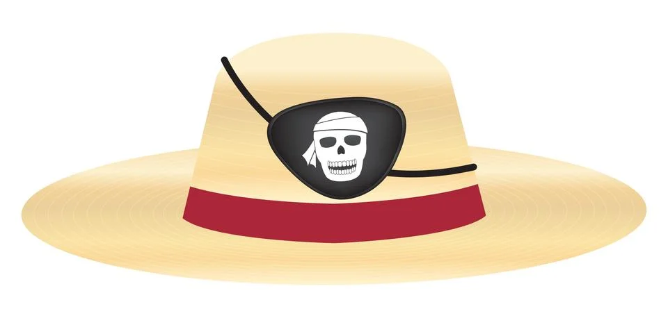 Straw hat with pirate eye patch Stock Illustration