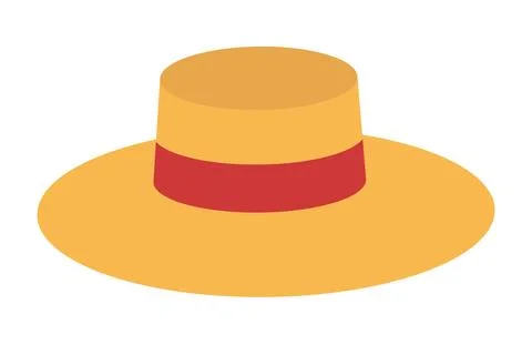 Straw hat with red ribbon flat icon Stock Illustration
