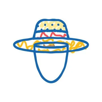Straw hat summer icon doodle illustration Stock Illustration