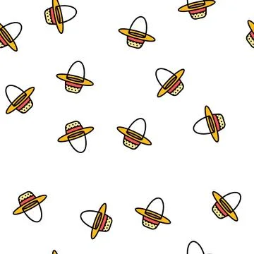 Straw hat summer vector seamless pattern Stock Illustration
