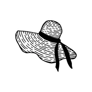 Straw hat for sun protection. Create shade in warm weather. Summer time beach Stock-Illustration