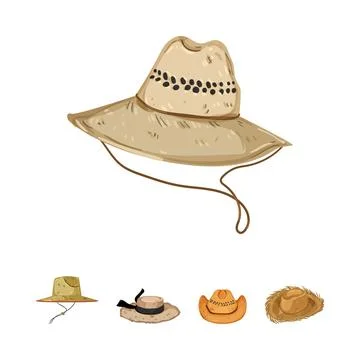 Straw hats collection presenting various summer headwear designs Stock Illustration