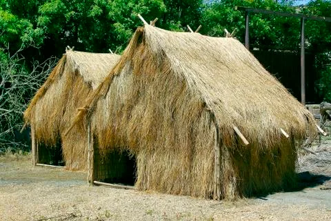 Straw house in an African village Stock Photos